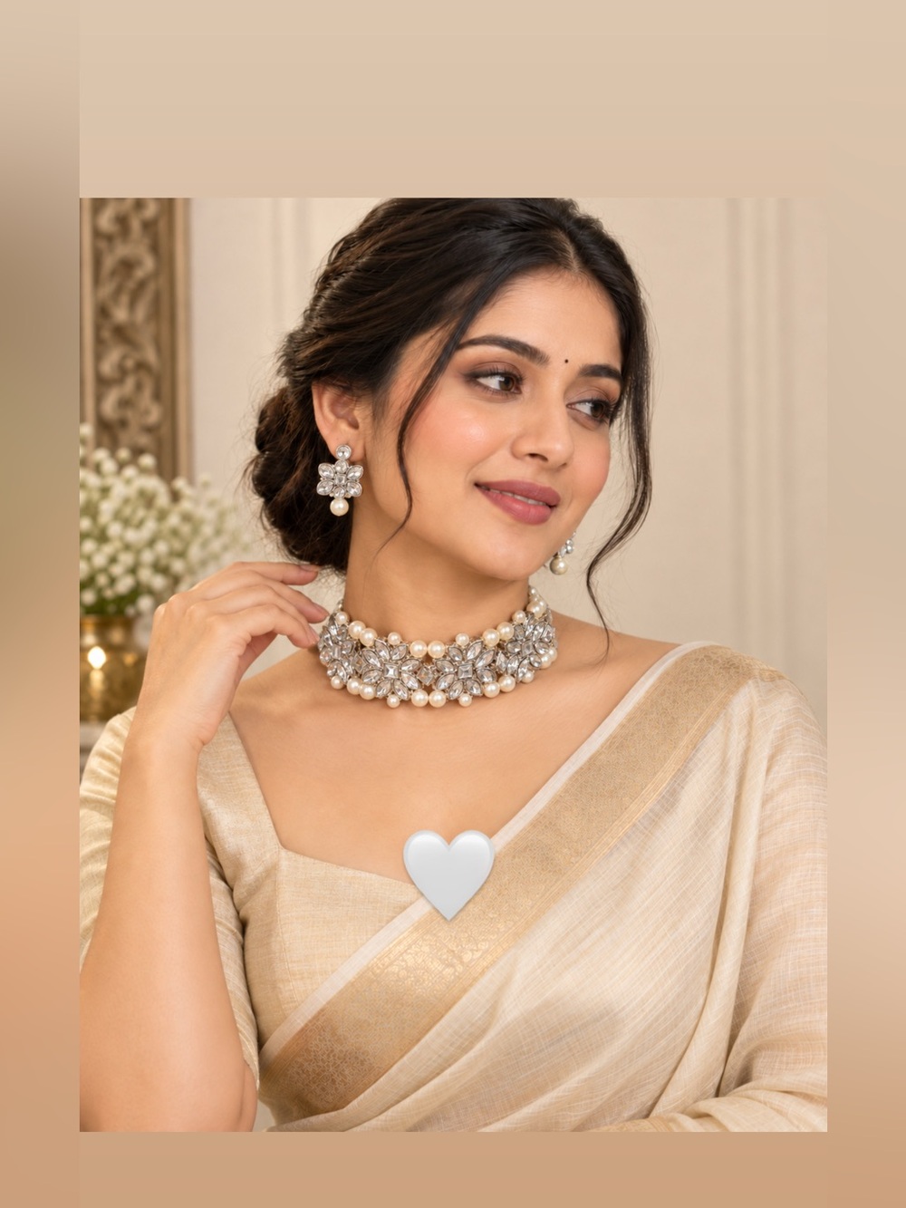 Pearl and Kundan Choker Necklace - Ivory and Gold